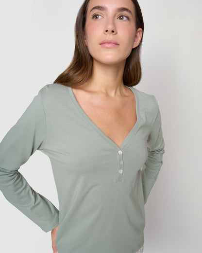 Pijama largo de algodón con escote pico nerdana verde menta