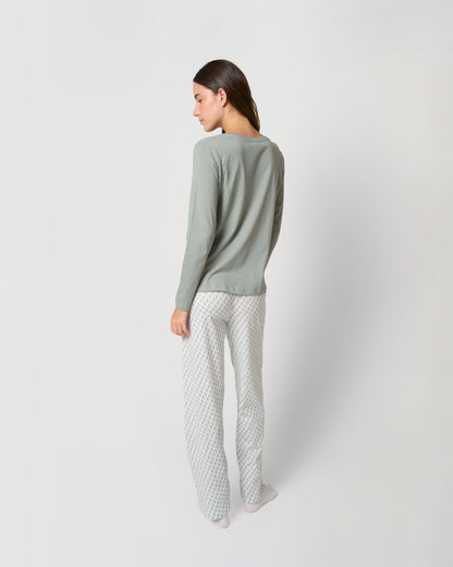 Pijama largo de algodón con escote pico nerdana verde menta