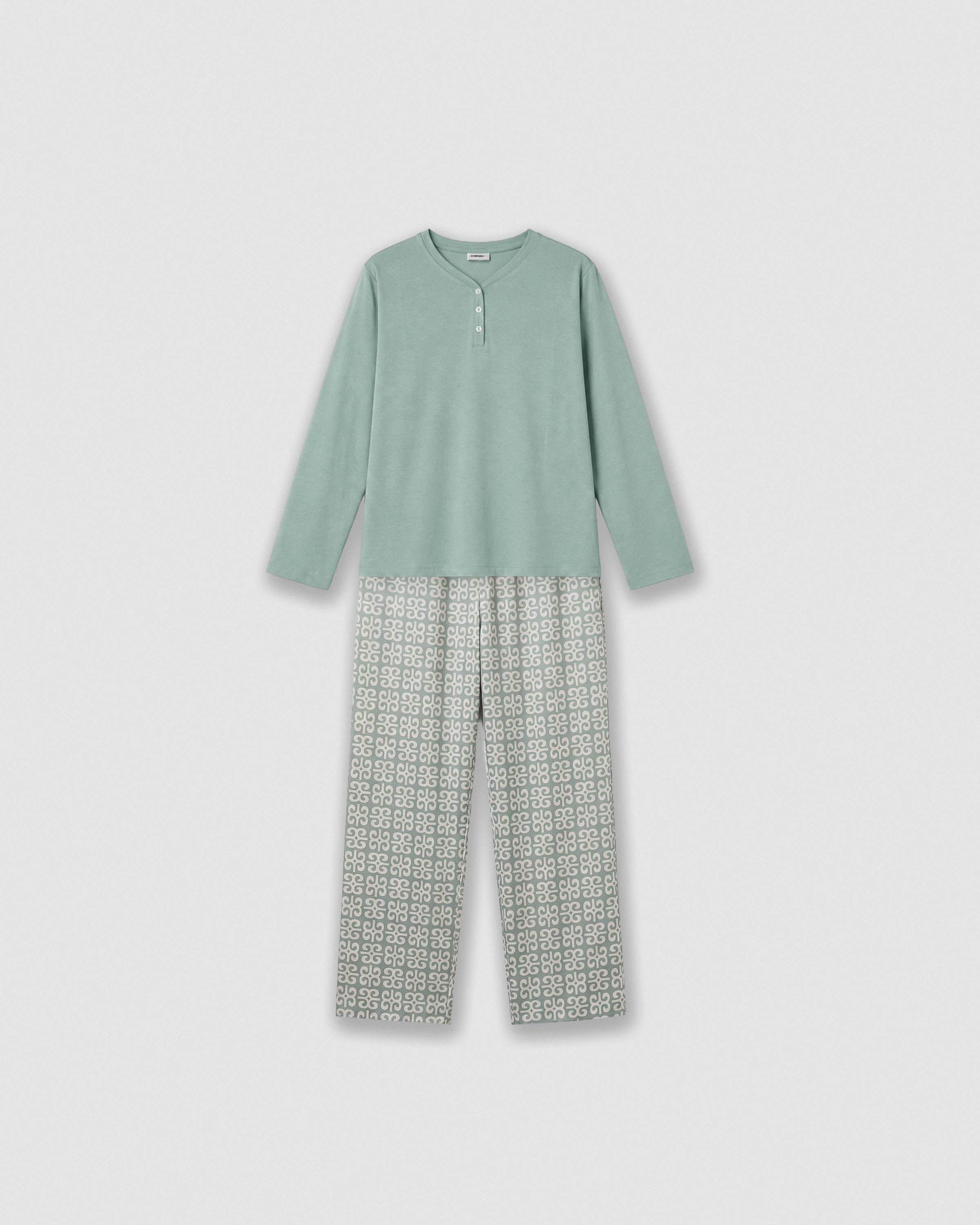 Pijama largo de algodón con escote pico sagitario verde tiffany