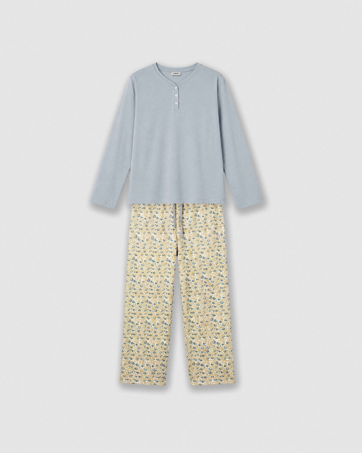 Pijama largo de algodón con escote pico domana azul agua
