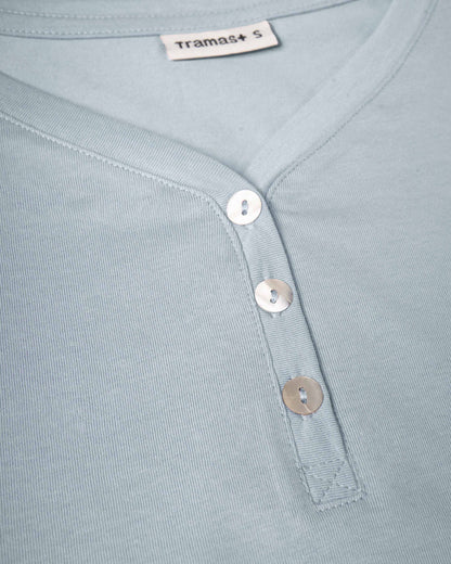 Pijama largo de algodón con escote pico domana azul agua