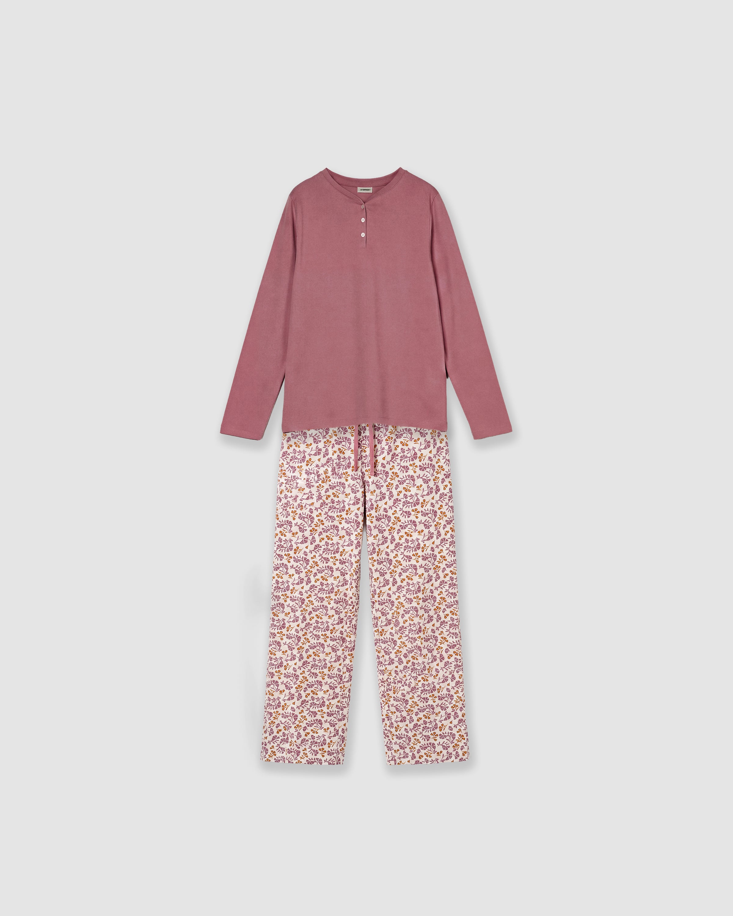 Pijama largo de algodón con escote pico selvana rosa
