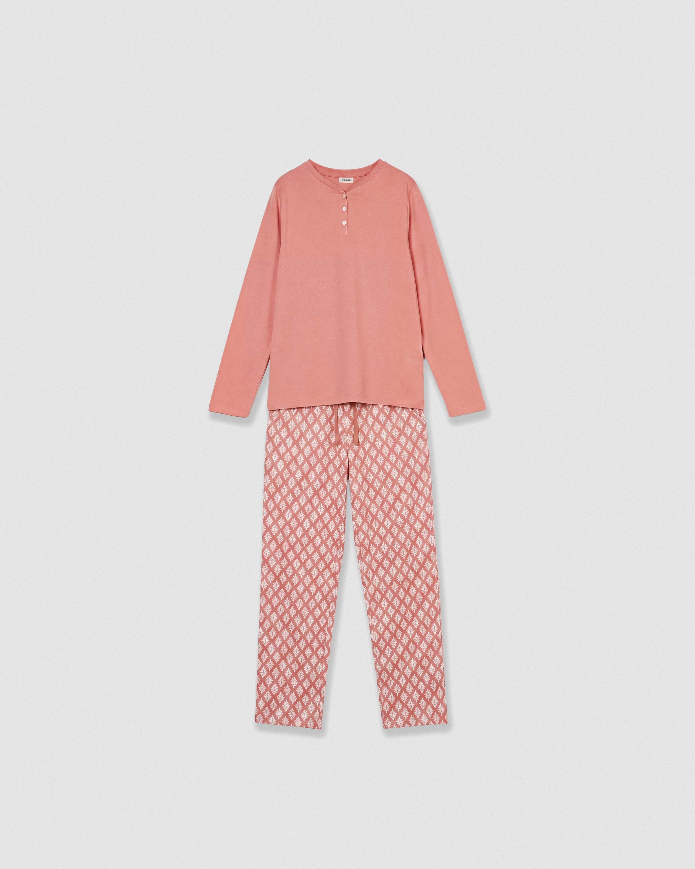 Pyjama long pour femme en coton rose Zurich