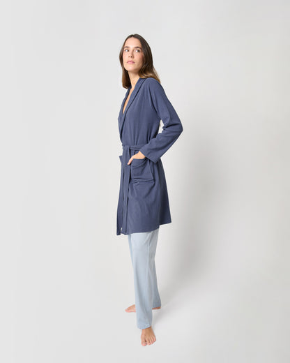 Wide stripe ribbed dressing gown blue