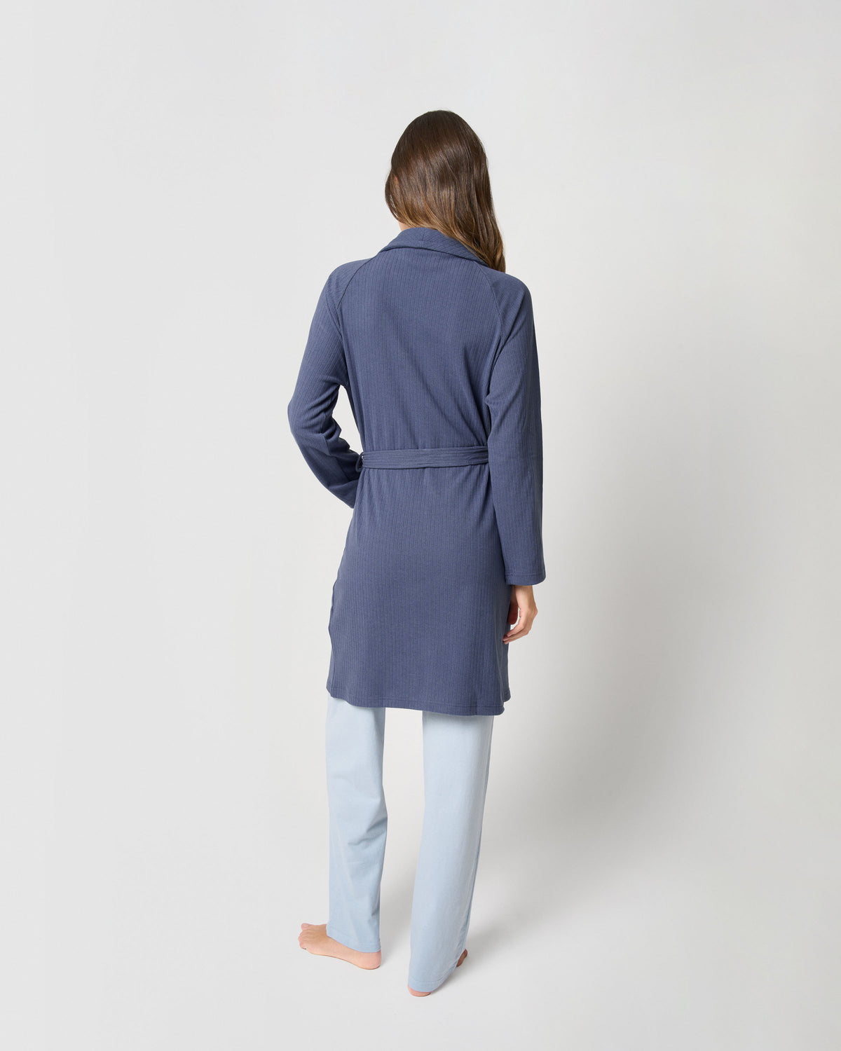 Wide stripe ribbed dressing gown blue