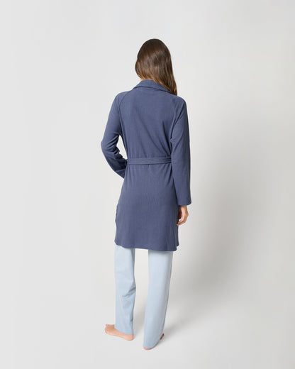 Wide stripe ribbed dressing gown blue