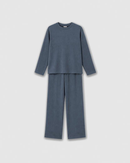 Pyjama côtelé à larges rayures bleu