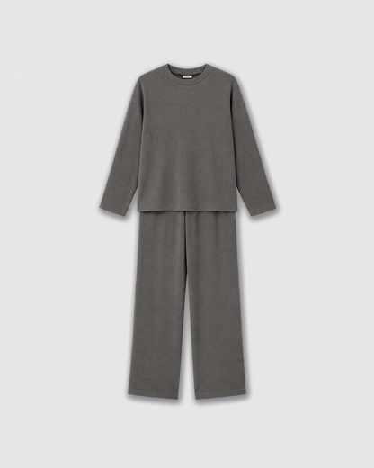 Pyjama côtelé à larges rayures gris anthracite