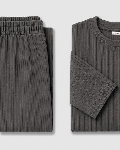 Pyjama côtelé à larges rayures gris anthracite