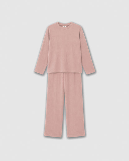 Wide stripe ribbed pyjamas dusty pink
