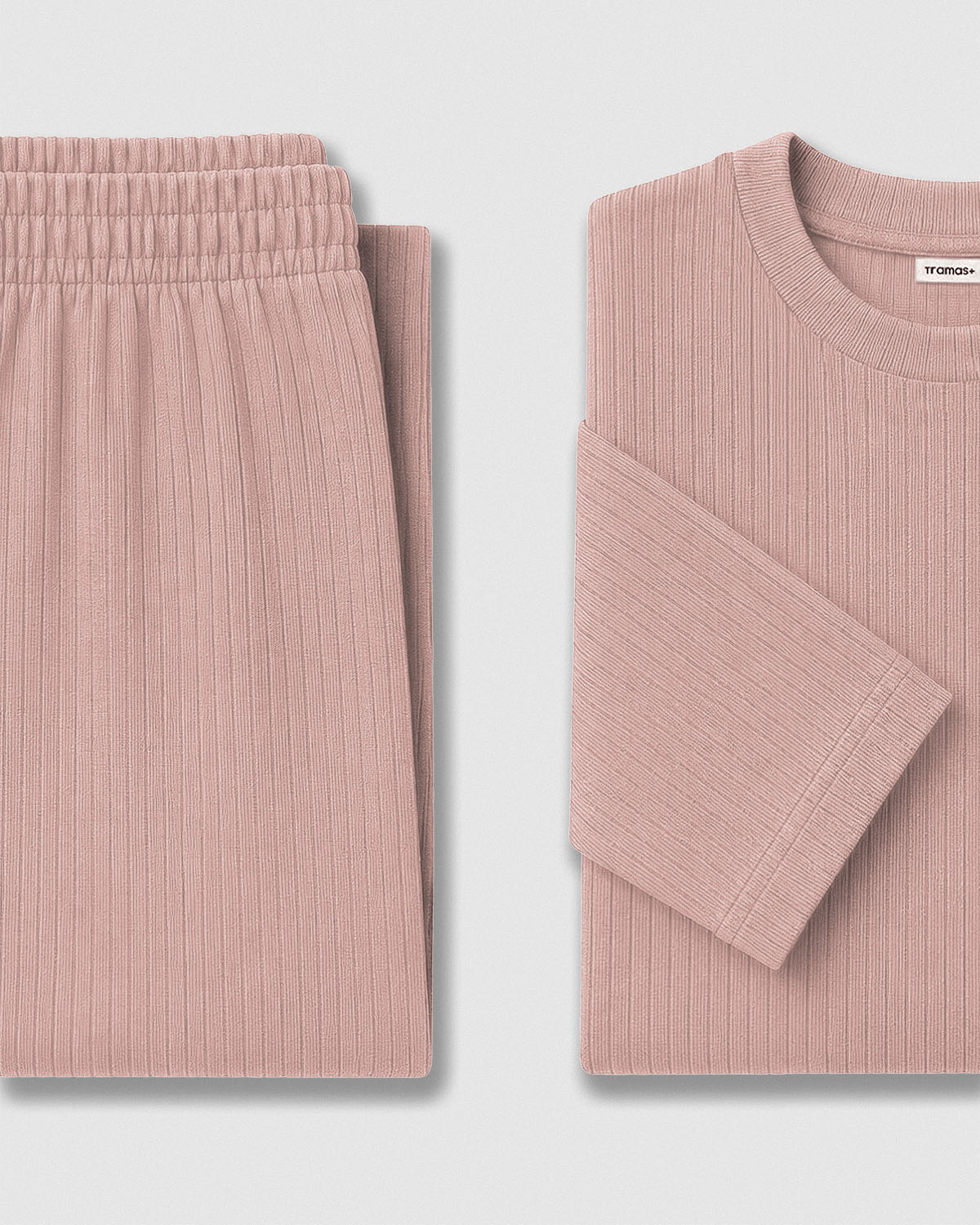 Pijama canalé raya ancha rosa palo