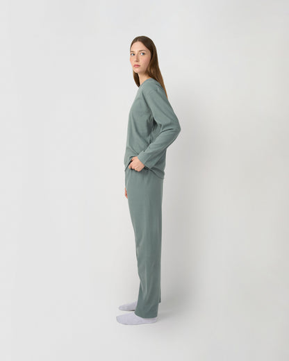 Pijama canalé raya ancha verde francés