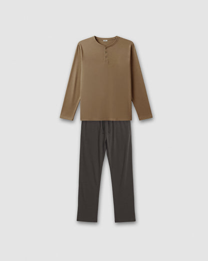 Pijama comprido de botões petróleo