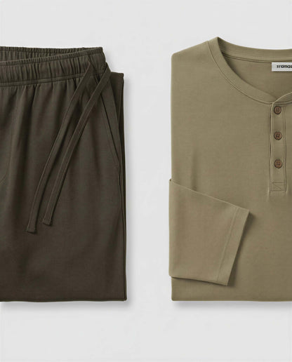 Pijama largo hombre con botones verde claro - verde oscuro