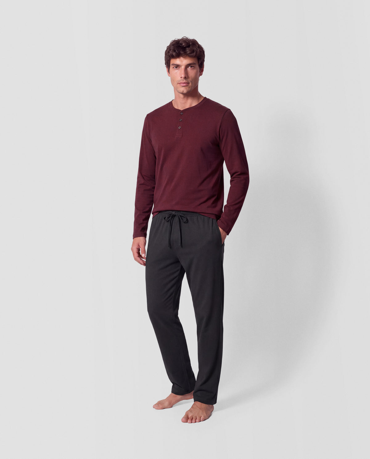 Pyjama long pour homme à boutons bordeaux - Marengo
