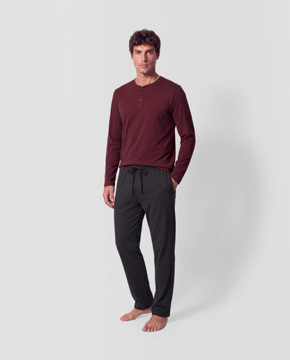 Men's long button-down pajamas with burgundy buttons - Marengo