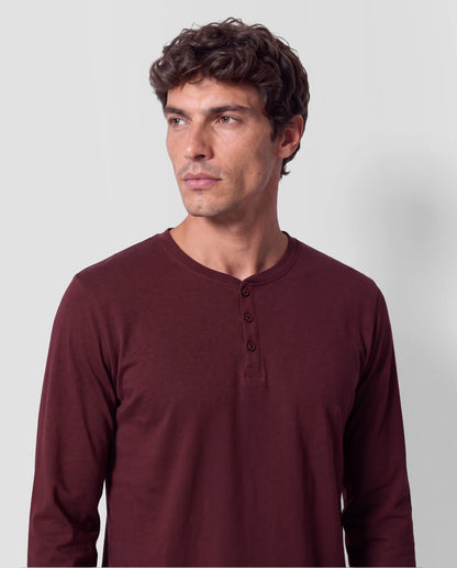 Men's long button-down pajamas with burgundy buttons - Marengo