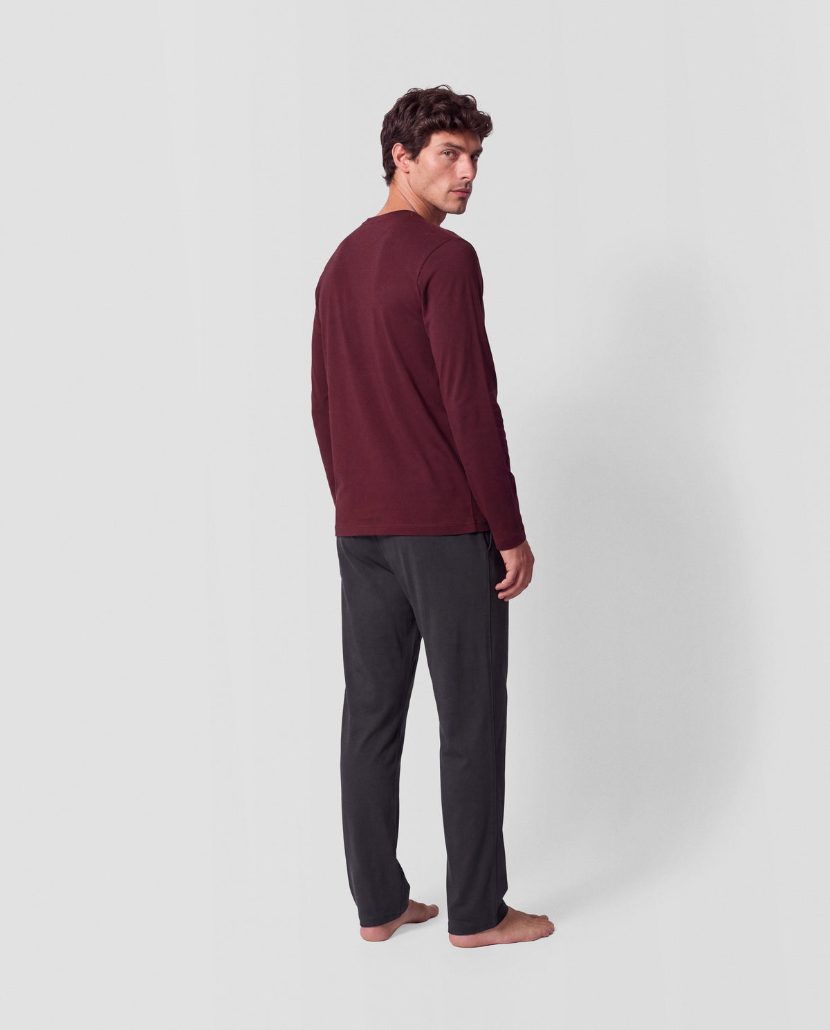 Men's long button-down pajamas with burgundy buttons - Marengo