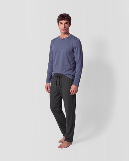 Pijama comprido de homem com botões índigo - azul-marinho