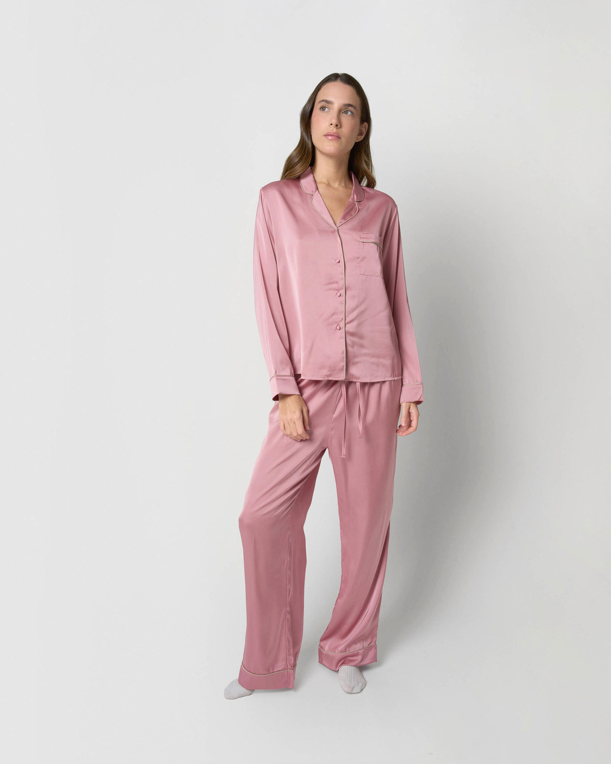 mauve satin long pajamas Friday