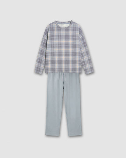 Pijama largo secret cuadro riva azul grisáceo