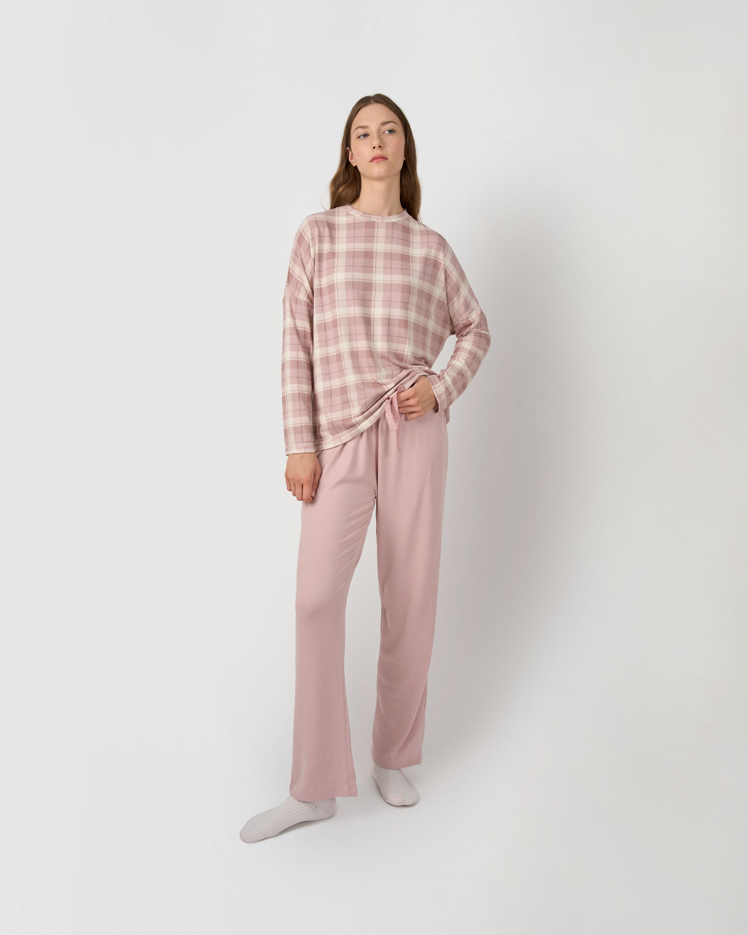 Pijama largo secret cuadro elune rosa