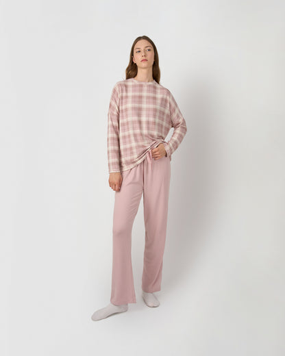 Pijama largo secret cuadro elune rosa