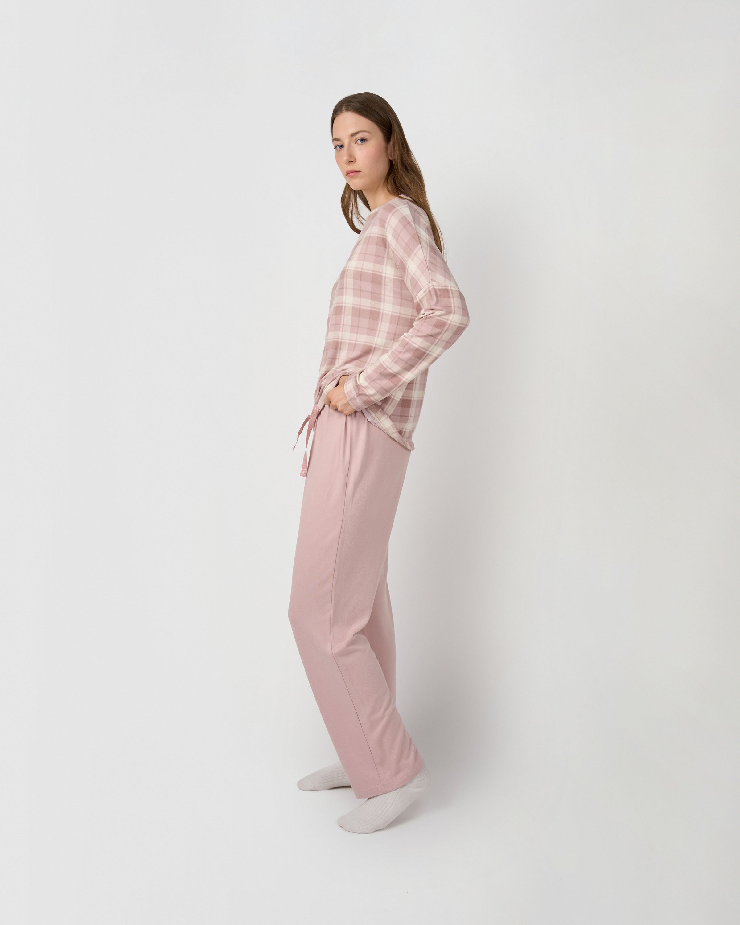 Pijama largo secret cuadro elune rosa