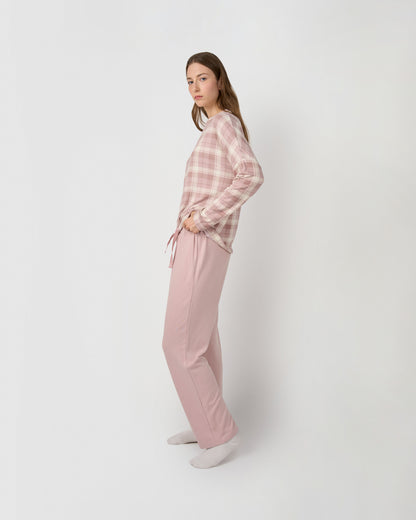 Pijama largo secret cuadro elune rosa