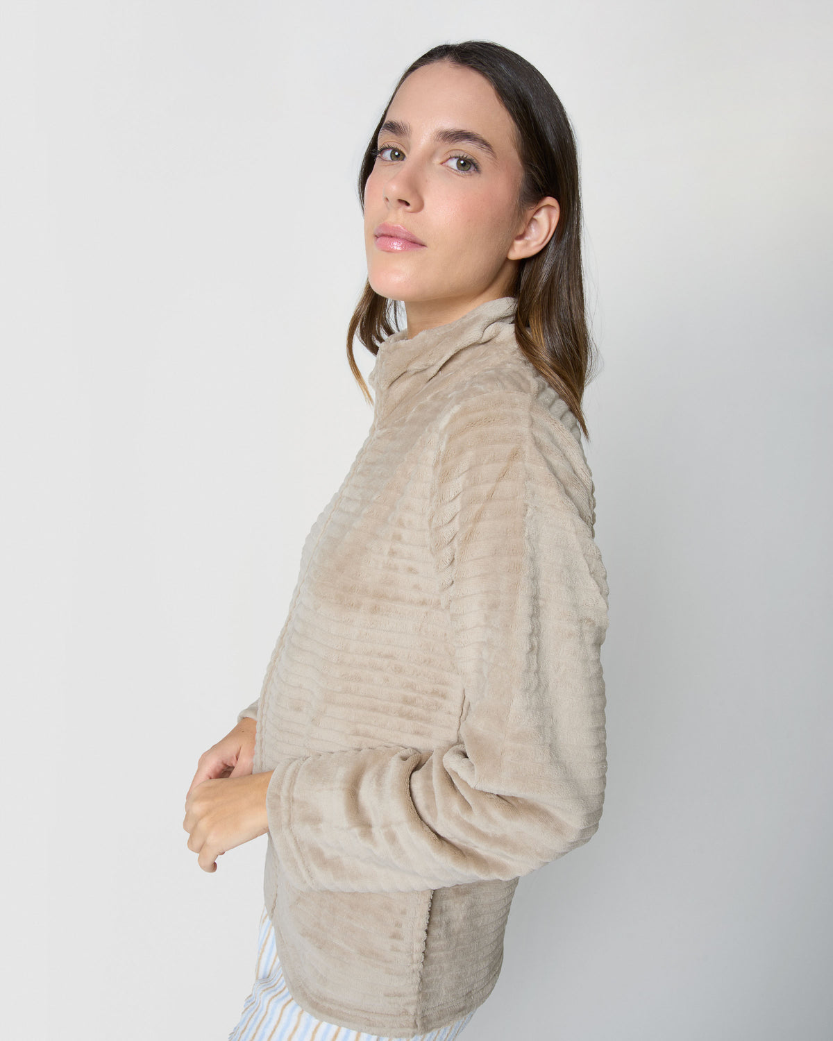Sweat-shirt en velours à rayures unies