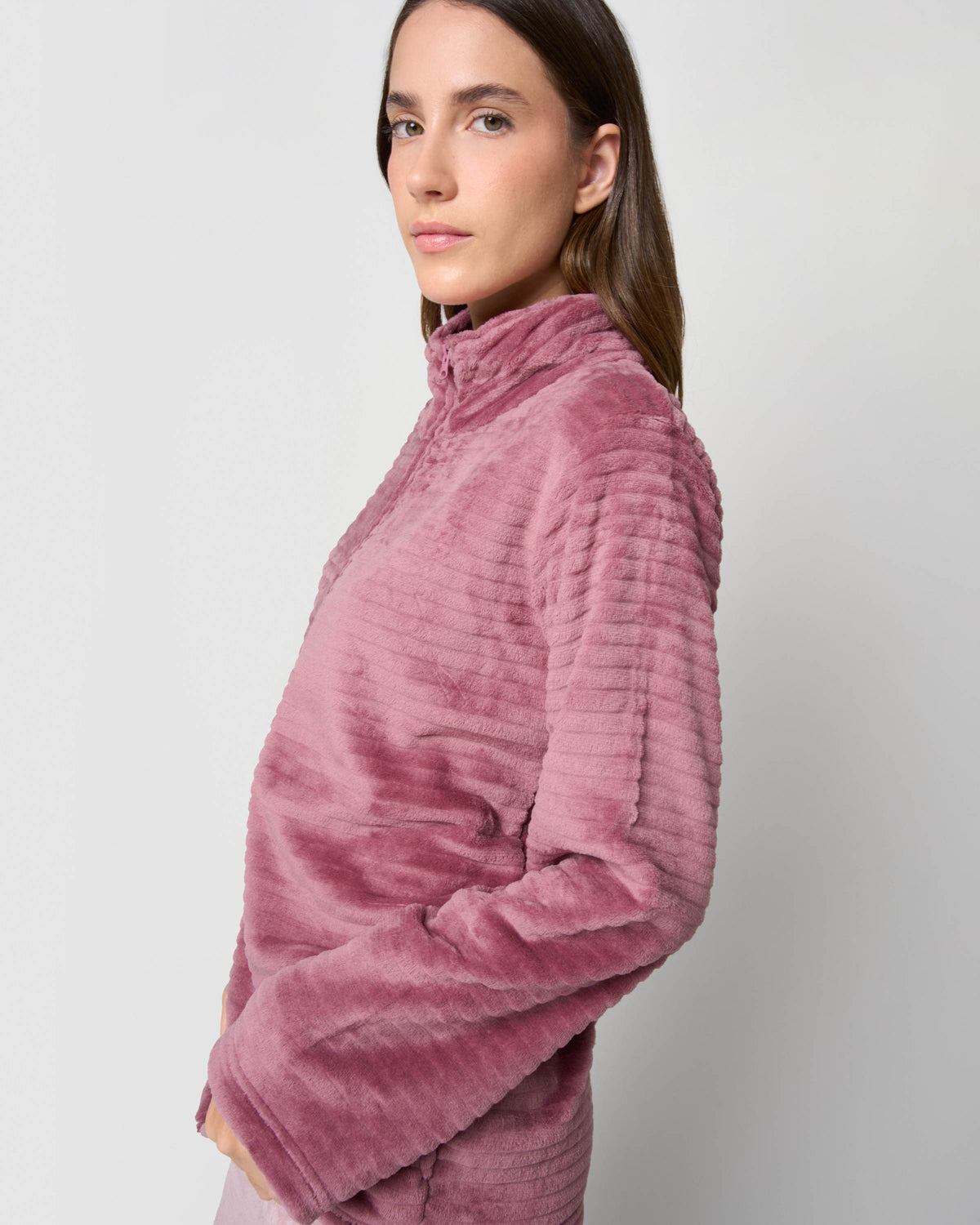 Sweat-shirt en velours à rayures unies