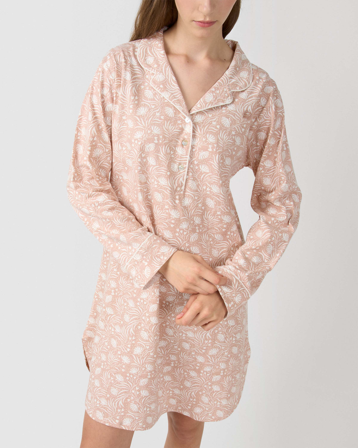 Camisón camisero algodón dusty rosa