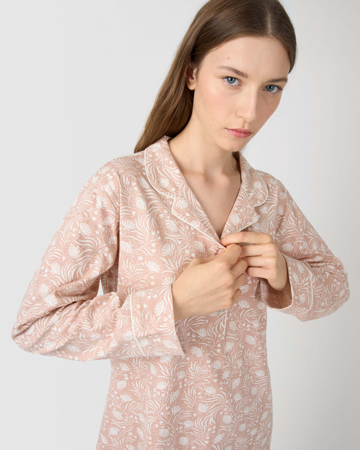 Camisón camisero algodón dusty rosa