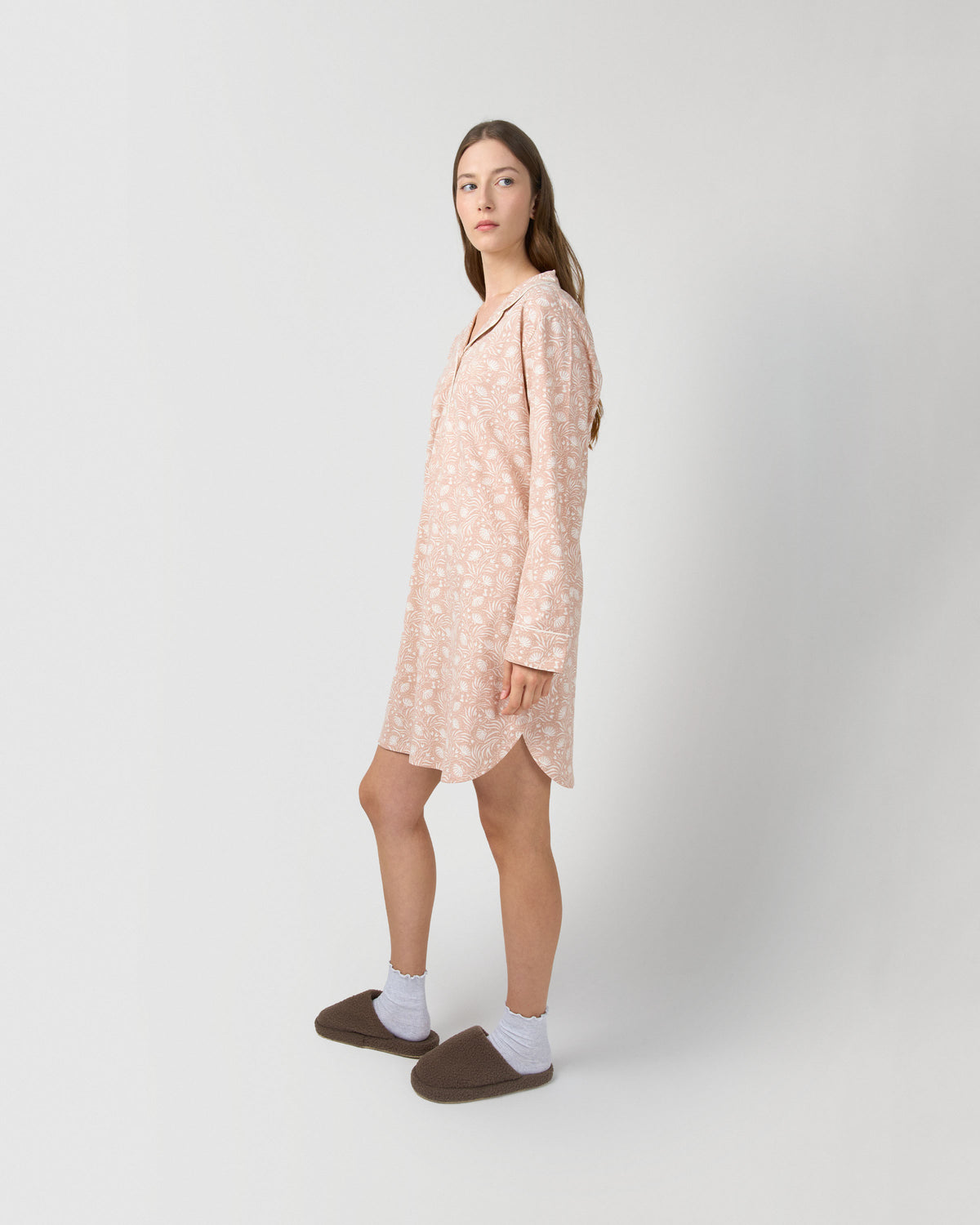Camisón camisero algodón dusty rosa