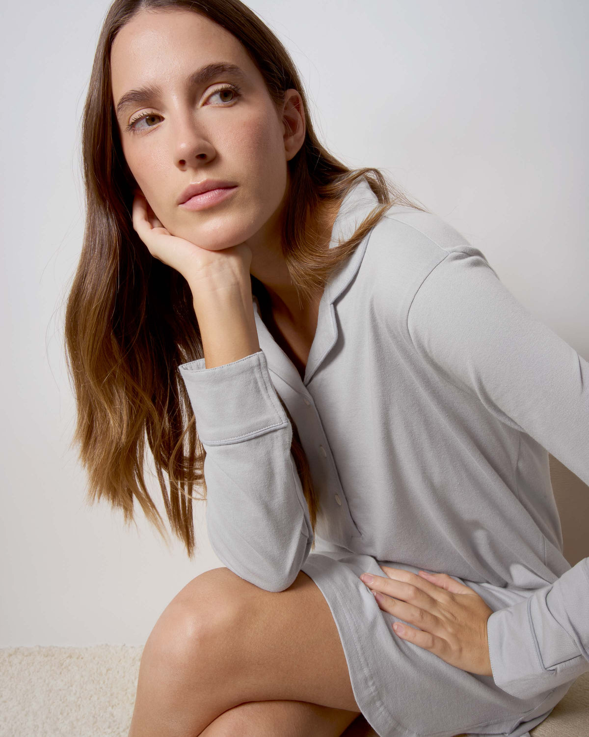Camisón camisero algodón celeste