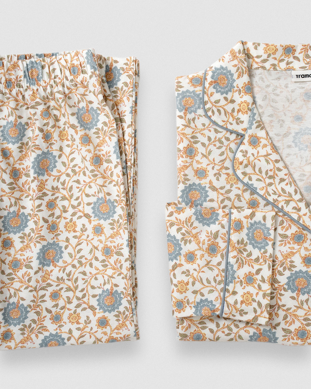 Pijama comprido tipo camisa em algodão gaia azul