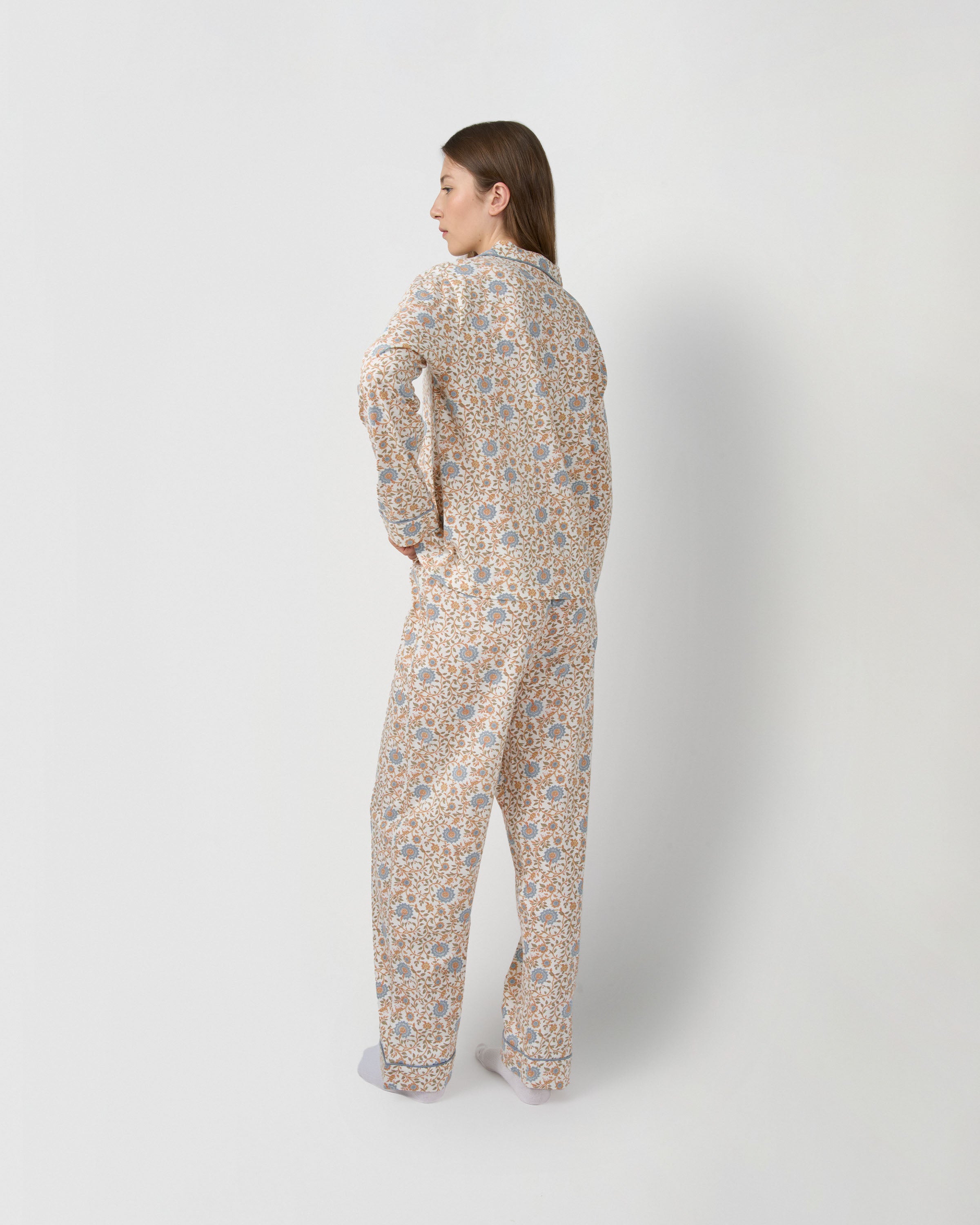 Pijama comprido tipo camisa em algodão gaia azul