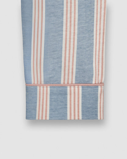 Pijama longo tipo camisa em algodão de riscas zena índigo