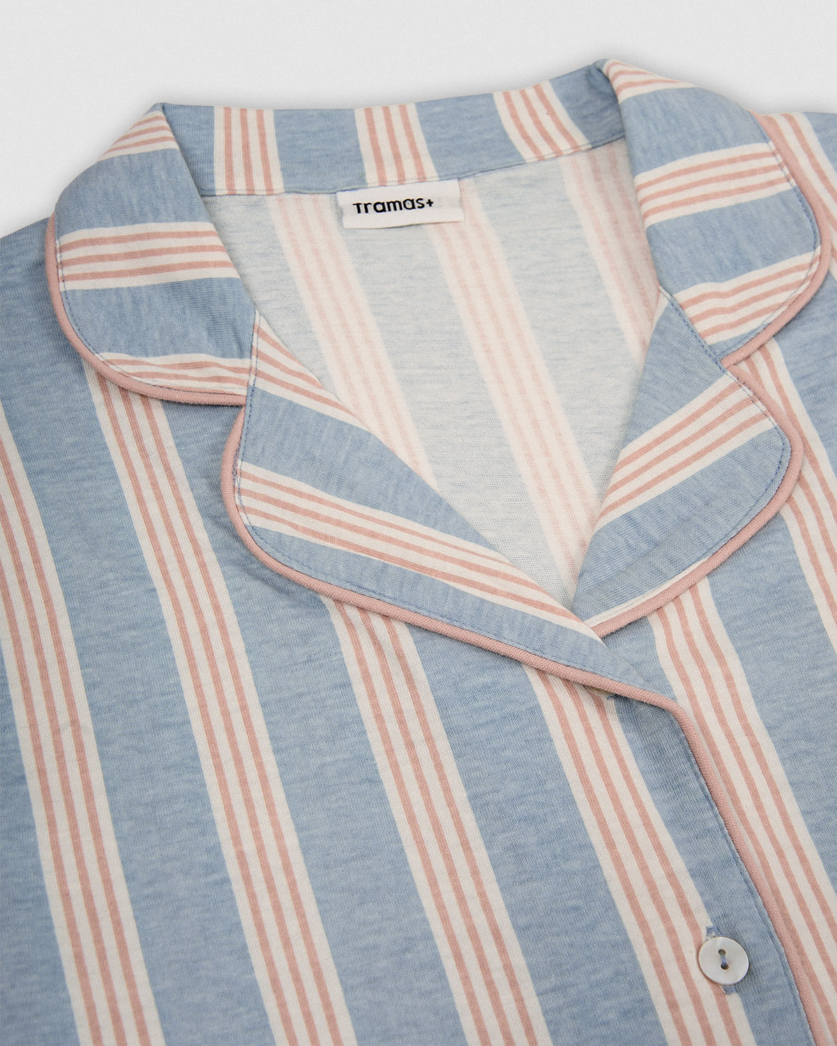 Pijama longo tipo camisa em algodão de riscas zena índigo