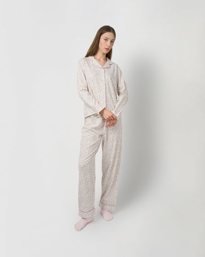 Pijama longo tipo camisa em algodão asili rosa