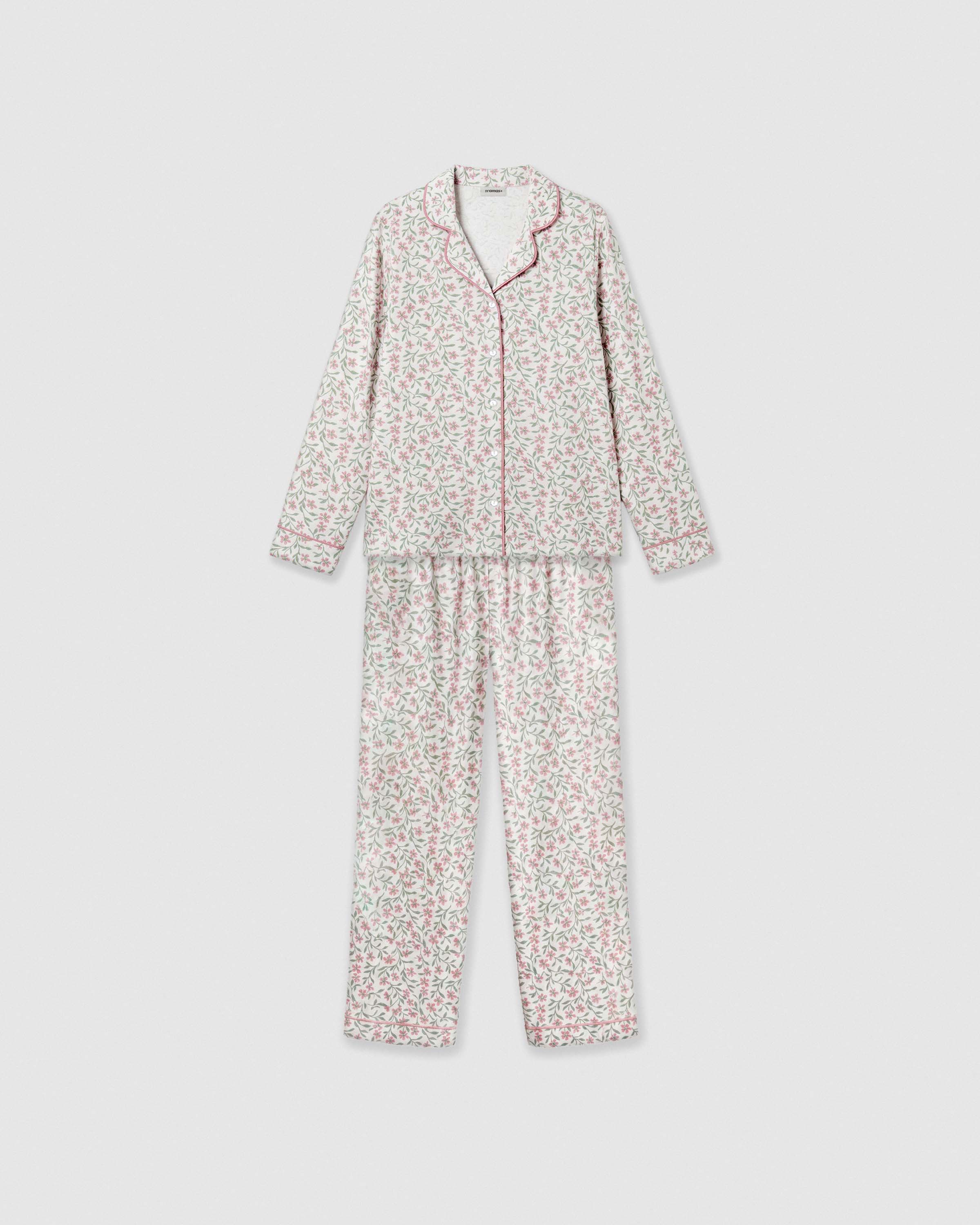 Pijama longo tipo camisa em algodão asili rosa