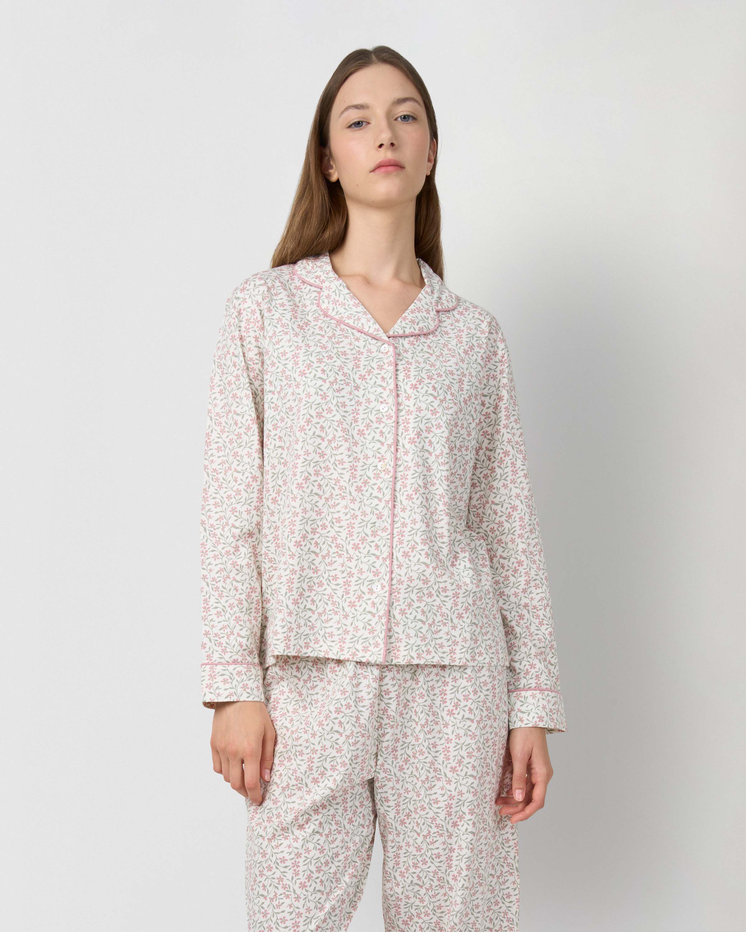 Pijama longo tipo camisa em algodão asili rosa