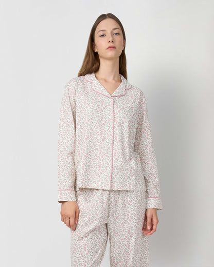 Pijama longo tipo camisa em algodão asili rosa
