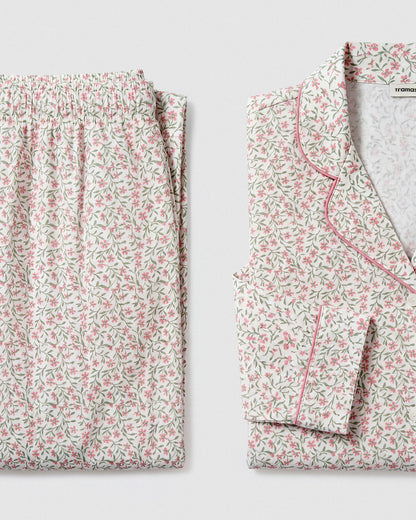 Pijama longo tipo camisa em algodão asili rosa