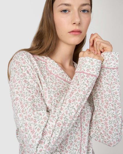 Pijama longo tipo camisa em algodão asili rosa