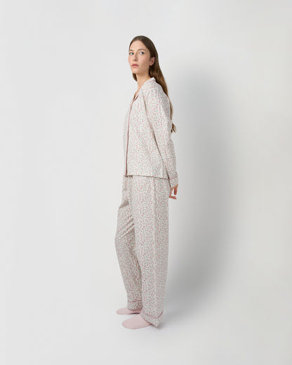 Pijama longo tipo camisa em algodão asili rosa