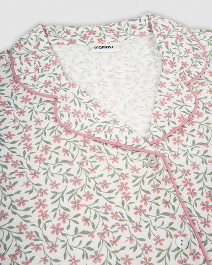 Pijama longo tipo camisa em algodão asili rosa