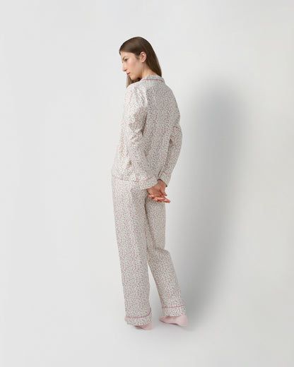 Pijama longo tipo camisa em algodão asili rosa
