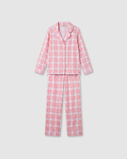 Pijama largo camisero algodón cuadro moni rosa