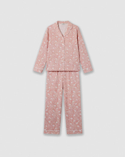 Pijama largo camisero algodón dusty rosa